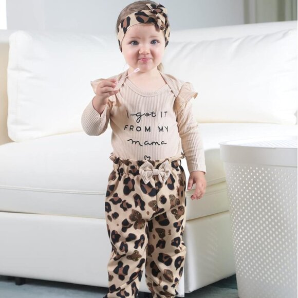 Soft Cotton Blend Baby Girls Clothes - Ruffled Romper and Floral Pants Set - Picture 3 of 5